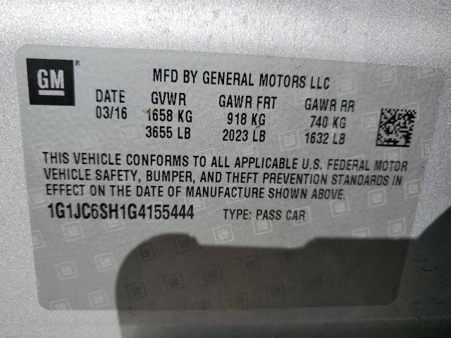 1G1JC6SH1G4155444 - 2016 CHEVROLET SONIC LT SILVER photo 12