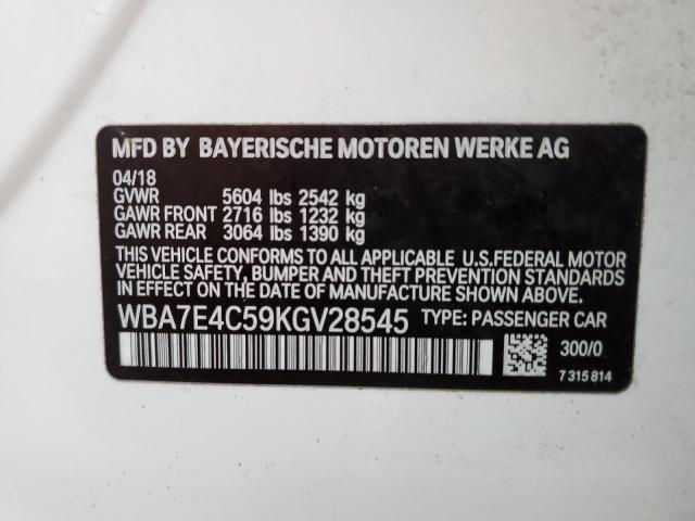 WBA7E4C59KGV28545 - 2019 BMW 740 XI WHITE photo 12