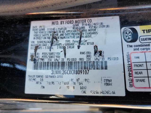 3LNHL2GCXCR809107 - 2012 LINCOLN MKZ BLACK photo 13