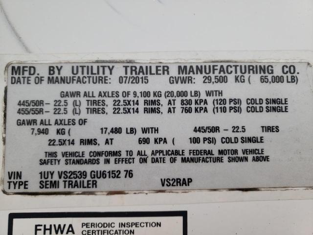 1UYVS2539GU615276 - 2016 UTILITY REEFER WHITE photo 10