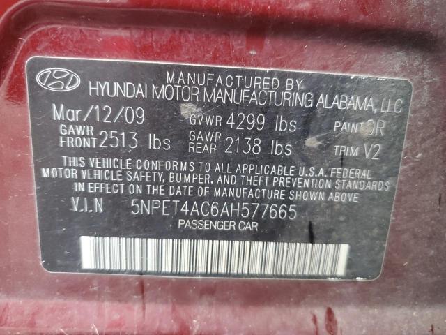 5NPET4AC6AH577665 - 2010 HYUNDAI SONATA GLS MAROON photo 13