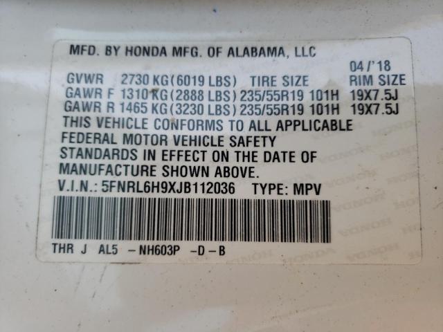 5FNRL6H9XJB112036 - 2018 HONDA ODYSSEY ELITE Blanco foto 14