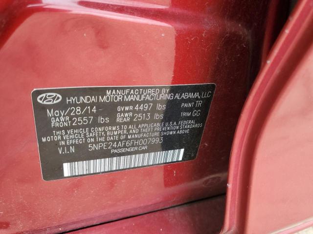 5NPE24AF6FH007993 - 2015 HYUNDAI SONATA SE RED photo 12