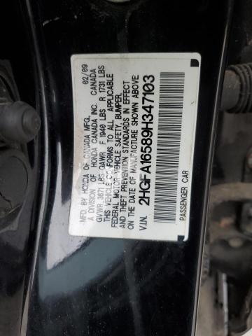 2HGFA16589H347103 - 2009 HONDA CIVIC LX BLACK photo 12