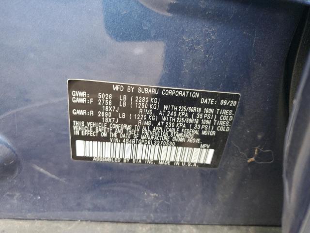 4S4BTGPD6L3270530 - 2020 SUBARU OUTBACK TOURING LDL ლურჯი ფოტო 12