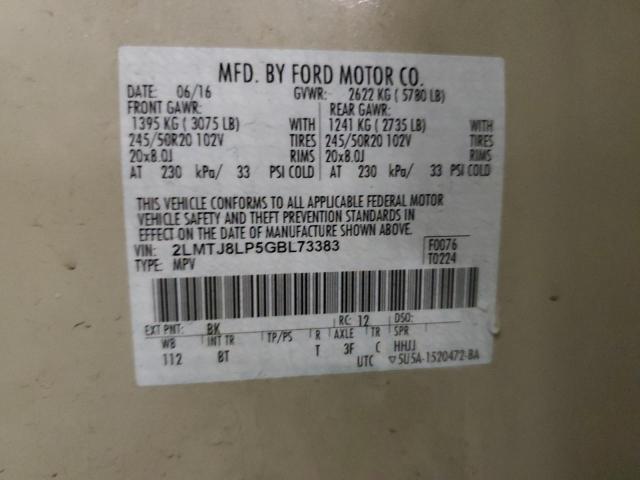 2LMTJ8LP5GBL73383 - 2016 LINCOLN MKX RESERVE 奶油色 照片 12