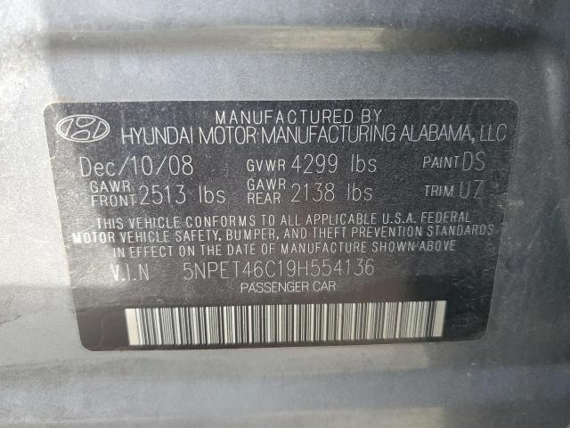 5NPET46C19H554136 - 2009 HYUNDAI SONATA GLS GRAY photo 12