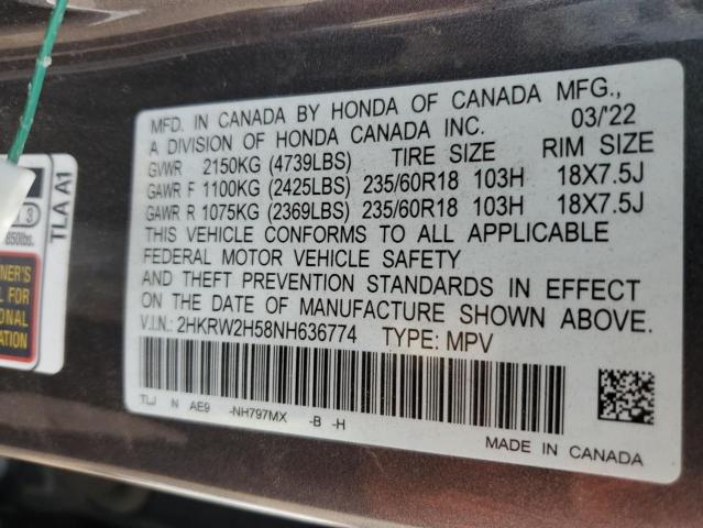 2HKRW2H58NH636774 - 2022 HONDA CR-V EX GRAY photo 12