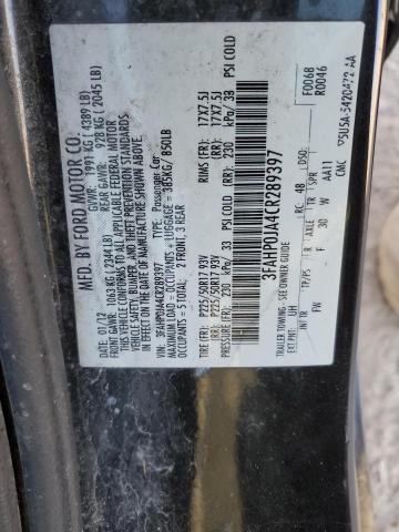 3FAHP0JA4CR289397 - 2012 FORD FUSION SEL CHARCOAL photo 12