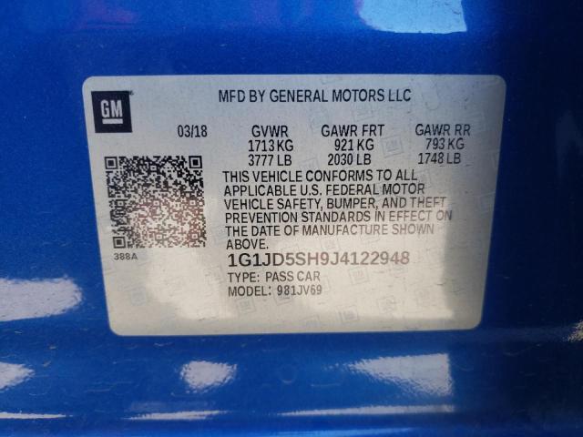 1G1JD5SH9J4122948 - 2018 CHEVROLET SONIC LT BLUE photo 12