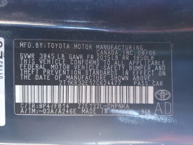 2T1KR32E17C624477 - 2007 TOYOTA COROLLA MA XR BLUE photo 12