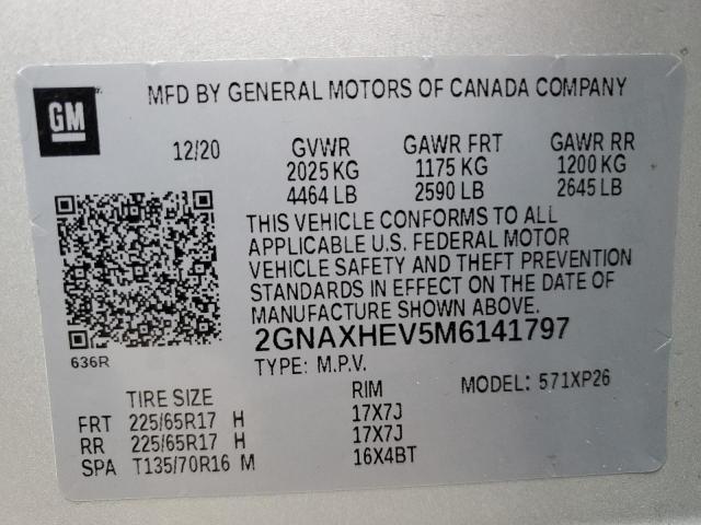 2GNAXHEV5M6141797 - 2021 CHEVROLET EQUINOX LS SILVER photo 12