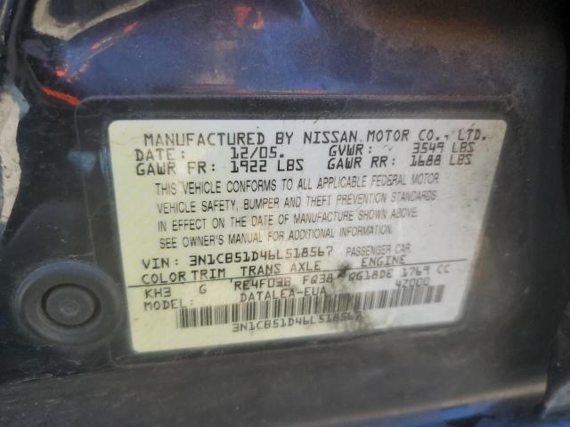 3N1CB51D46L518567 - 2006 NISSAN SENTRA 1.8 BLACK photo 12