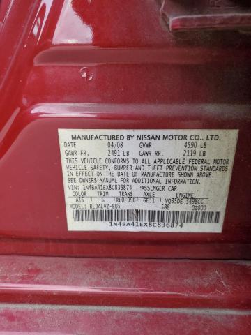 1N4BA41EX8C836874 - 2008 NISSAN MAXIMA SE RED photo 12