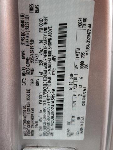 1FMCU9J90GUA58949 - 2016 FORD ESCAPE TITANIUM SILVER photo 12