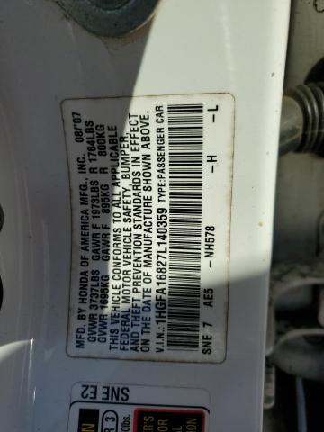 1HGFA16827L140359 - 2007 HONDA CIVIC EX WHITE photo 12