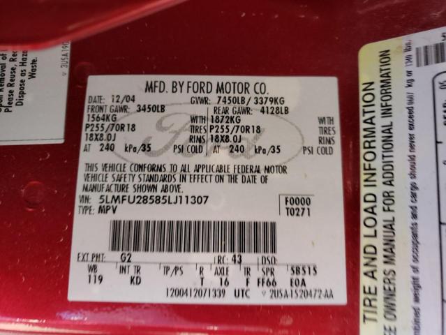 5LMFU28585LJ11307 - 2005 LINCOLN NAVIGATOR 红色 照片 13