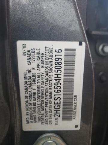 2HGES16594H508916 - 2004 HONDA CIVIC LX SILVER photo 12