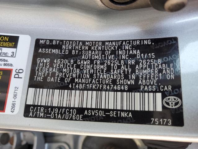 4T4BF1FK7FR474648 - 2015 TOYOTA CAMRY LE SILVER photo 13