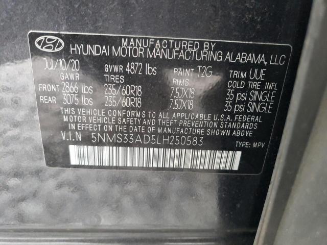 5NMS33AD5LH250583 - 2020 HYUNDAI SANTA FE SEL GRAY photo 13