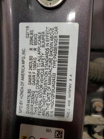 1HGCV2F5XJA024333 - 2018 HONDA ACCORD EXL GRAY photo 12