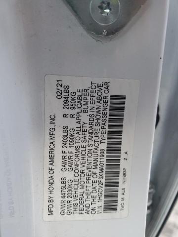 1HGCV2F3XMA011908 - 2021 HONDA ACCORD SPORT WHITE photo 13