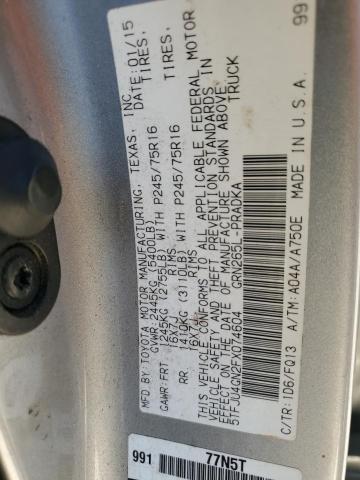 5TFJU4GN2FX074604 - 2015 TOYOTA TACOMA DOUBLE CAB PRERUNNER SILVER photo 12