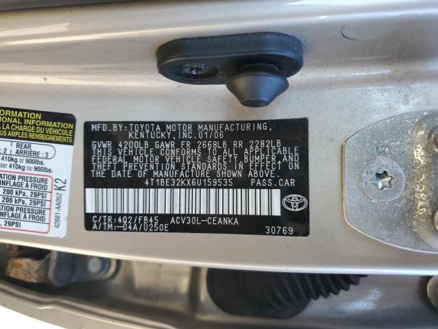 4T1BE32KX6U159535 - 2006 TOYOTA CAMRY LE TAN photo 13