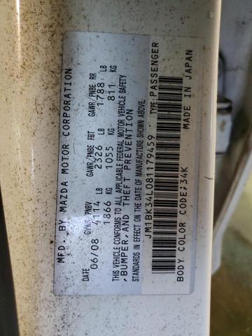 JM1BK34L081179459 - 2008 MAZDA SPEED 3 WHITE photo 12