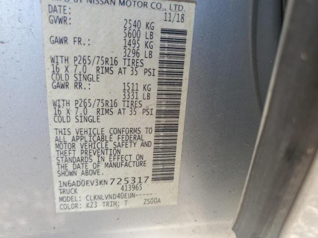 1N6AD0EV3KN725317 - 2019 NISSAN FRONTIER S SILVER photo 12