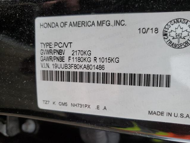 19UUB3F80KA801486 - 2019 ACURA TLX ADVANCE BLACK photo 12