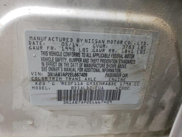 3N1AB7AP2EL667409 - 2014 NISSAN SENTRA S SILVER photo 12