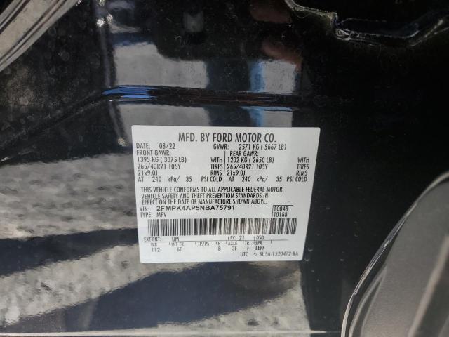 2FMPK4AP5NBA75791 - 2022 FORD EDGE ST BLACK photo 12