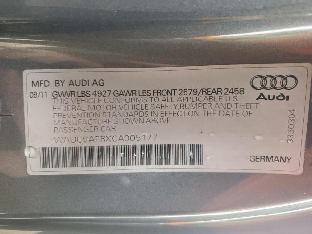 WAUCVAFRXCA005177 - 2012 AUDI S5 PREMIUM PLUS ნაცრისფერი ფოტო 12