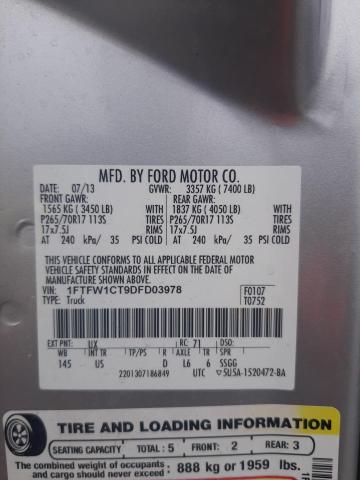 1FTFW1CT9DFD03978 - 2013 FORD F150 SUPERCREW SILVER photo 13