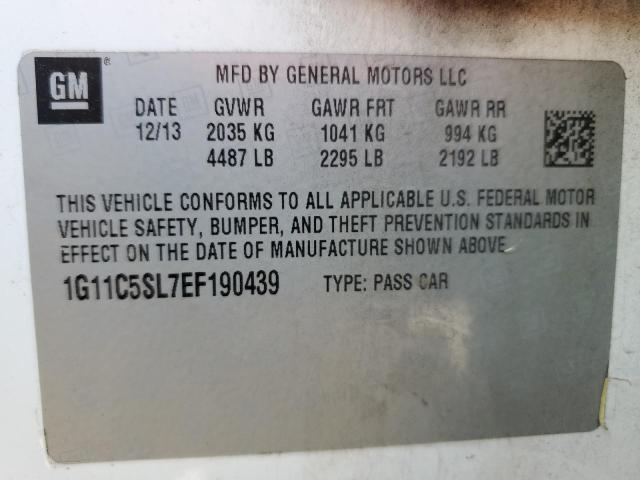 1G11C5SL7EF190439 - 2014 CHEVROLET MALIBU 1LT თეთრი ფოტო 12