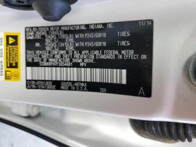 5TDKKRFH7FS054681 - 2015 TOYOTA HIGHLANDER XLE WHITE photo 13