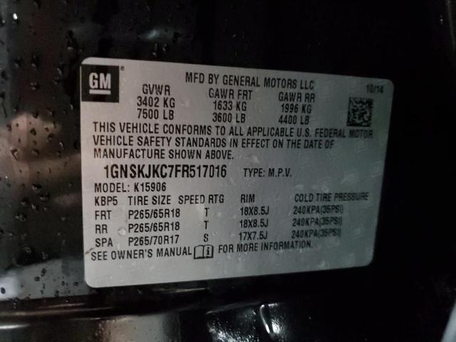 1GNSKJKC7FR517016 - 2015 CHEVROLET SUBURBAN K1500 LT BLACK photo 13