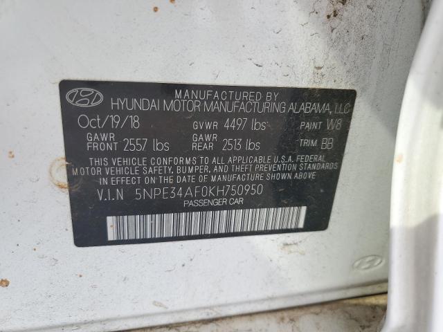 5NPE34AF0KH750950 - 2019 HYUNDAI SONATA LIMITED WHITE photo 12