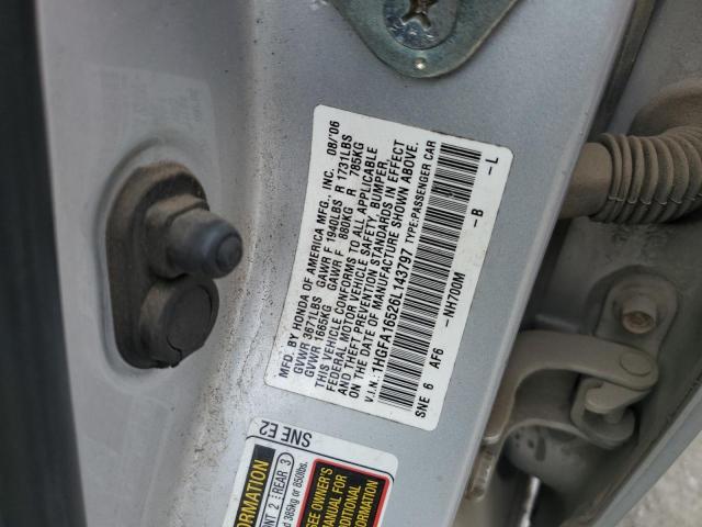 1HGFA16526L143797 - 2006 HONDA CIVIC LX SILVER photo 12