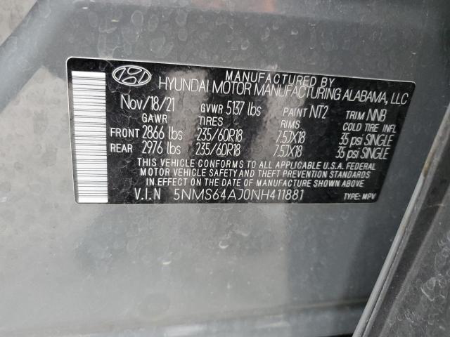 5NMS64AJ0NH411881 - 2022 HYUNDAI SANTA FE SEL CHARCOAL photo 12