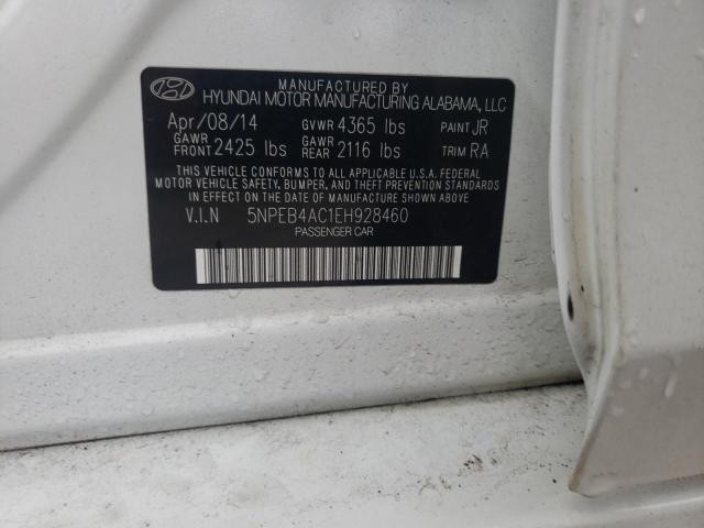 5NPEB4AC1EH928460 - 2014 HYUNDAI SONATA GLS WHITE photo 12