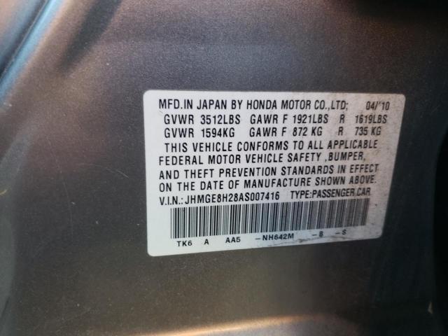 JHMGE8H28AS007416 - 2010 HONDA FIT SILVER photo 13