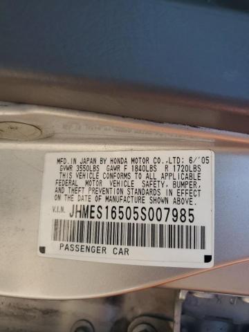 JHMES16505S007985 - 2005 HONDA CIVIC LX SILVER photo 12