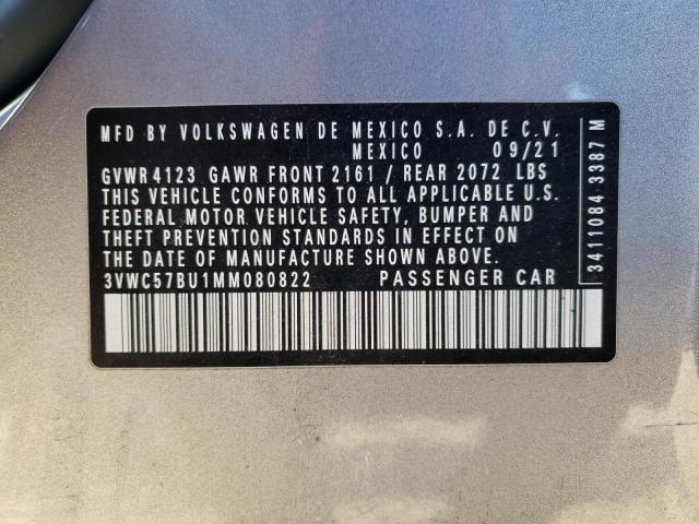 3VWC57BU1MM080822 - 2021 VOLKSWAGEN JETTA S 银色 照片 12