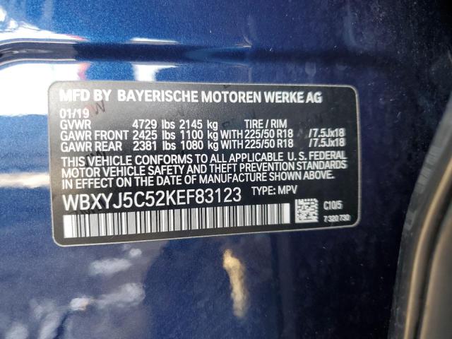 WBXYJ5C52KEF83123 - 2019 BMW X2 XDRIVE28I BLUE photo 12