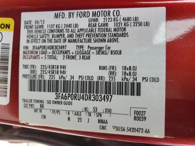 3FA6P0RU4DR303497 - 2013 FORD FUSION TITANIUM HEV MAROON photo 12