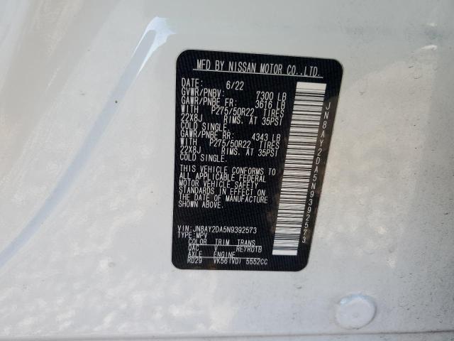 JN8AY2DA5N9392573 - 2022 NISSAN ARMADA PLATINUM WHITE photo 13