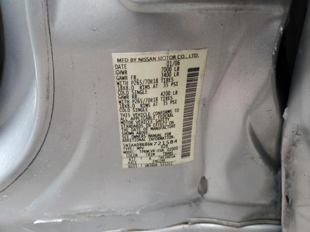 5N1AA08B86N721584 - 2006 NISSAN ARMADA SE SILVER photo 12