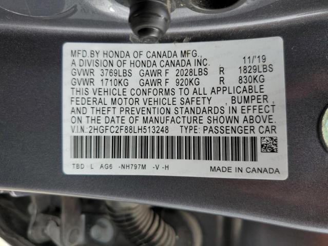 2HGFC2F88LH513248 - 2020 HONDA CIVIC SPOR GRAY photo 12